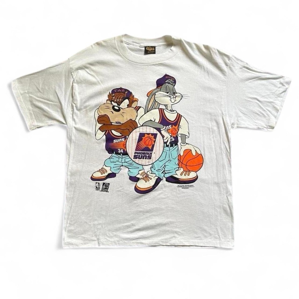 Vintage Phoenix Suns Looney Tunes T-Shirt - White with Purple & Orange Graphic